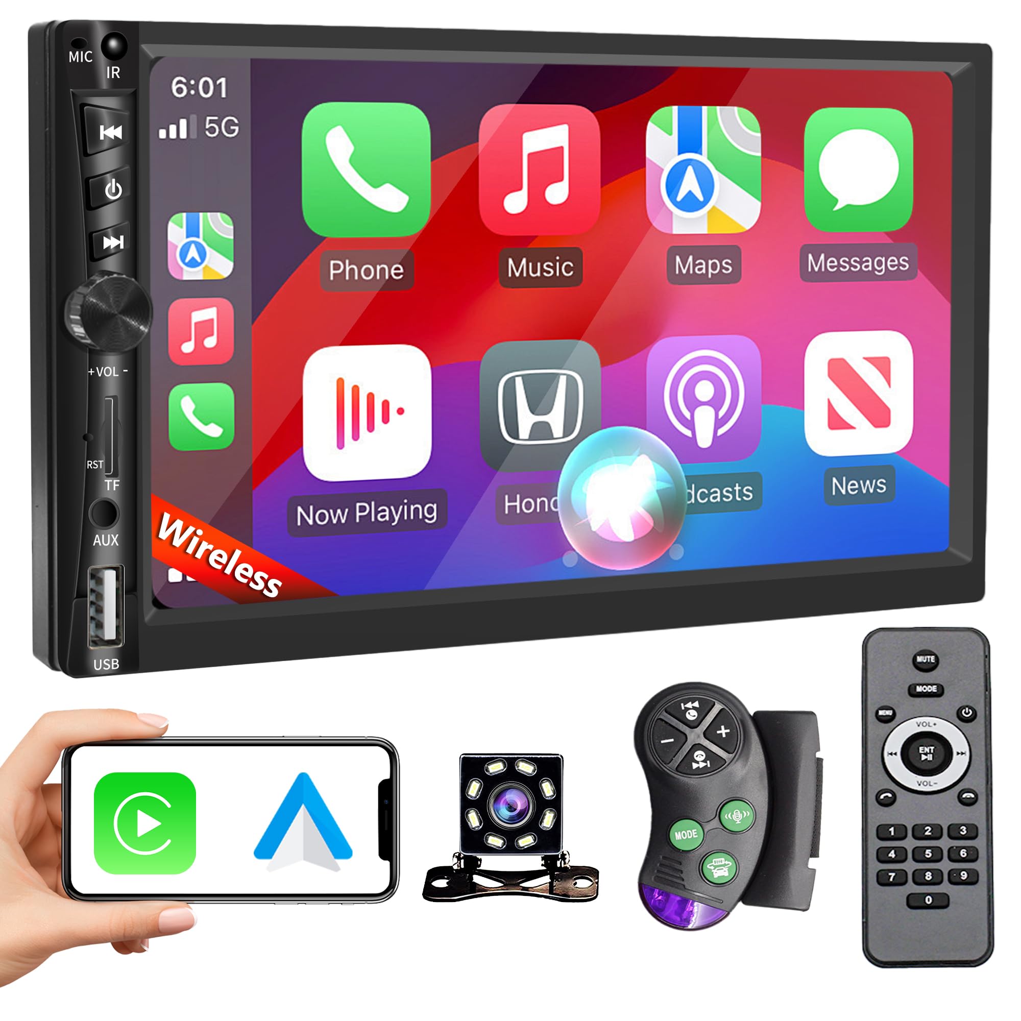 Apple - さら Amazon.com: Upgrade Wireless 7 inch Double Din Car Stereo